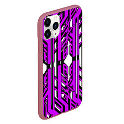 Чехол iPhone 11 Pro матовый Чёрно-фиолетовые техно полосы на белом фоне, цвет: 3D-малиновый — фото 2