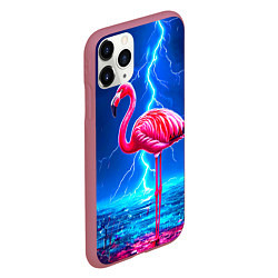 Чехол iPhone 11 Pro матовый Фламинго и молния, цвет: 3D-малиновый — фото 2