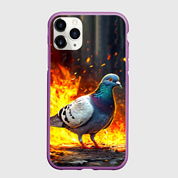 Чехол iPhone 11 Pro матовый Голубь в огне, цвет: 3D-фиолетовый