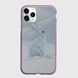Чехол iPhone 11 Pro матовый Заяц среди снега, цвет: 3D-фиолетовый