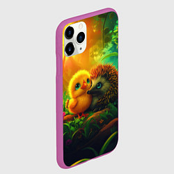 Чехол iPhone 11 Pro матовый Ежик и цыпленок 14 февраля, цвет: 3D-фиолетовый — фото 2