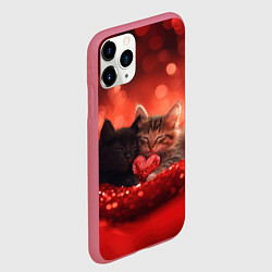 Чехол iPhone 11 Pro матовый Влюбленные котята с сердечком, цвет: 3D-малиновый — фото 2