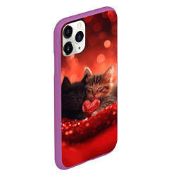 Чехол iPhone 11 Pro матовый Влюбленные котята с сердечком, цвет: 3D-фиолетовый — фото 2