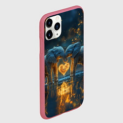 Чехол iPhone 11 Pro матовый Влюбленные слоны, цвет: 3D-малиновый — фото 2