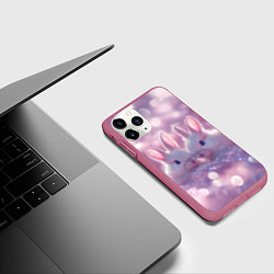 Чехол iPhone 11 Pro матовый Влюбленные зайчики, цвет: 3D-малиновый — фото 2