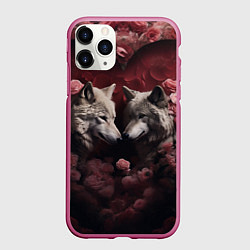 Чехол iPhone 11 Pro матовый Волк и волчица в сердце, цвет: 3D-малиновый