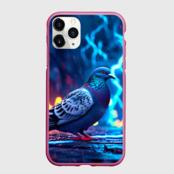 Чехол iPhone 11 Pro матовый Голубь и разряды молний, цвет: 3D-малиновый