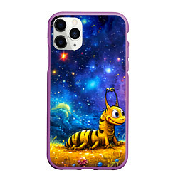 Чехол iPhone 11 Pro матовый Гусеничка в космосе, цвет: 3D-фиолетовый