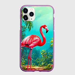 Чехол iPhone 11 Pro матовый Фламинго в джунглях, цвет: 3D-фиолетовый