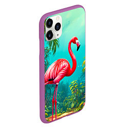 Чехол iPhone 11 Pro матовый Фламинго в джунглях, цвет: 3D-фиолетовый — фото 2