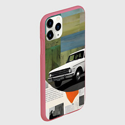 Чехол iPhone 11 Pro матовый Коллаж с ретро автомобилем, цвет: 3D-малиновый — фото 2