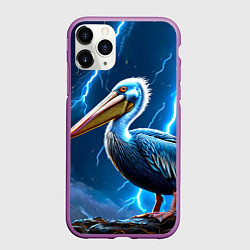 Чехол iPhone 11 Pro матовый Пеликан и молния, цвет: 3D-фиолетовый