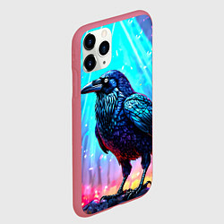 Чехол iPhone 11 Pro матовый Черный ворон в неоне, цвет: 3D-малиновый — фото 2