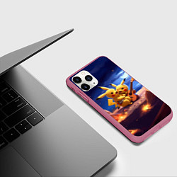 Чехол iPhone 11 Pro матовый Пикачу с гитарой, цвет: 3D-малиновый — фото 2