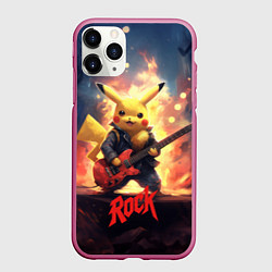 Чехол iPhone 11 Pro матовый Пикачу рок, цвет: 3D-малиновый