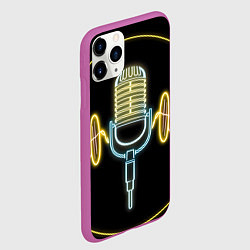 Чехол iPhone 11 Pro матовый Неоновый микрофон, цвет: 3D-фиолетовый — фото 2