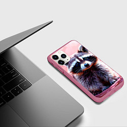 Чехол iPhone 11 Pro матовый Енот в розовом лесу, цвет: 3D-малиновый — фото 2
