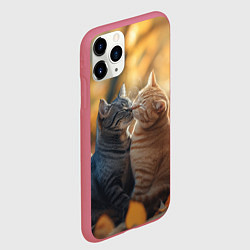 Чехол iPhone 11 Pro матовый Кот и кошка целуются, цвет: 3D-малиновый — фото 2