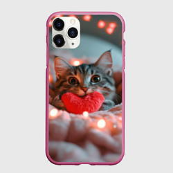 Чехол iPhone 11 Pro матовый Котик с сердечком, цвет: 3D-малиновый