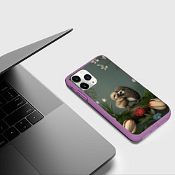 Чехол iPhone 11 Pro матовый Ежик и цыпленок обнимаются, цвет: 3D-фиолетовый — фото 2