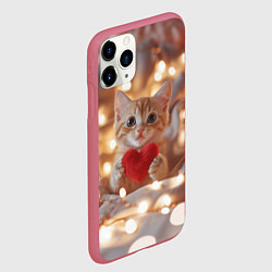Чехол iPhone 11 Pro матовый Кошечка держит в лапках сердечко, цвет: 3D-малиновый — фото 2