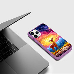 Чехол iPhone 11 Pro матовый Олень и космическое небо, цвет: 3D-фиолетовый — фото 2