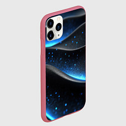 Чехол iPhone 11 Pro матовый Черная волнистая текстура с синей пыльцой, цвет: 3D-малиновый — фото 2