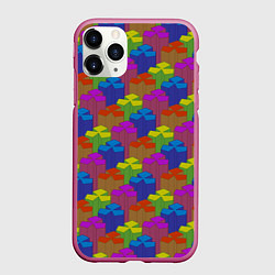 Чехол iPhone 11 Pro матовый Изометрический узор из разноцветных блоков, цвет: 3D-малиновый