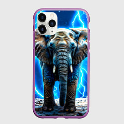 Чехол iPhone 11 Pro матовый Слон в разрядах солнии, цвет: 3D-фиолетовый