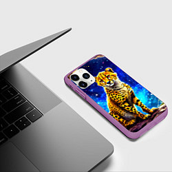 Чехол iPhone 11 Pro матовый Гепард в звездную ночь, цвет: 3D-фиолетовый — фото 2