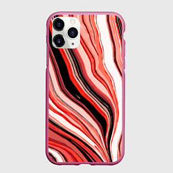 Чехол iPhone 11 Pro матовый Волнистые вертикальные чёрно-красные полосы, цвет: 3D-малиновый