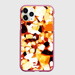 Чехол iPhone 11 Pro матовый Жёлто-белая абстракция на чёрном фоне, цвет: 3D-малиновый