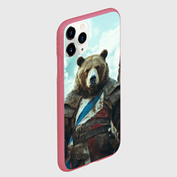 Чехол iPhone 11 Pro матовый Медведь русский воин, цвет: 3D-малиновый — фото 2