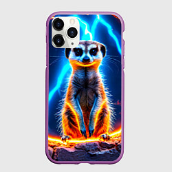 Чехол iPhone 11 Pro матовый Сурикат и удар молнии, цвет: 3D-фиолетовый