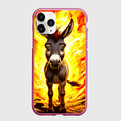 Чехол iPhone 11 Pro матовый Ослик в огне, цвет: 3D-малиновый
