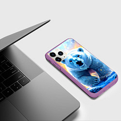 Чехол iPhone 11 Pro матовый Белый медведь идет по льдине, цвет: 3D-фиолетовый — фото 2