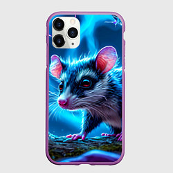 Чехол iPhone 11 Pro матовый Опоссум в синей туманности, цвет: 3D-фиолетовый