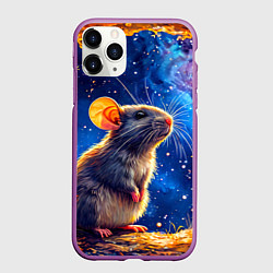 Чехол iPhone 11 Pro матовый Крыса и космическое небо, цвет: 3D-фиолетовый