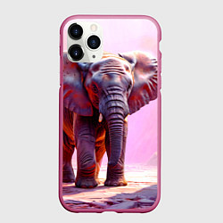Чехол iPhone 11 Pro матовый Слон в розовом, цвет: 3D-малиновый
