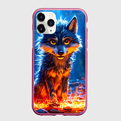 Чехол iPhone 11 Pro матовый Волк искры под лапами, цвет: 3D-малиновый