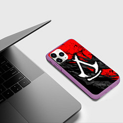 Чехол iPhone 11 Pro матовый Assassins creed: shadows - белый логотип, цвет: 3D-фиолетовый — фото 2
