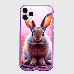 Чехол iPhone 11 Pro матовый Зайчик в розовом, цвет: 3D-фиолетовый