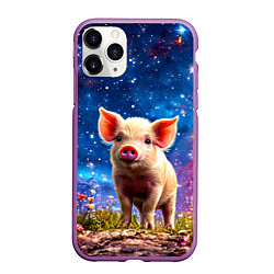 Чехол iPhone 11 Pro матовый Поросенок и звездное небо, цвет: 3D-фиолетовый
