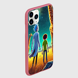 Чехол iPhone 11 Pro матовый Рик и Морти на планете жирафов - нейроарт, цвет: 3D-малиновый — фото 2
