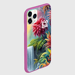 Чехол iPhone 11 Pro матовый Гавайские тропические цветы - алоха, цвет: 3D-фиолетовый — фото 2