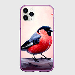 Чехол iPhone 11 Pro матовый Снегирь на розовом, цвет: 3D-фиолетовый