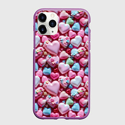 Чехол iPhone 11 Pro матовый Карамельные сердечки, цвет: 3D-фиолетовый