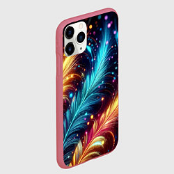Чехол iPhone 11 Pro матовый Неоновые разноцветные перья, цвет: 3D-малиновый — фото 2