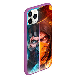 Чехол iPhone 11 Pro матовый Mortal Kombat - Саб-зиро и Скорпион, цвет: 3D-фиолетовый — фото 2