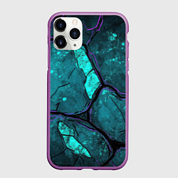 Чехол iPhone 11 Pro матовый Зеленые разломленные плиты с фиолетовой обводкой, цвет: 3D-фиолетовый